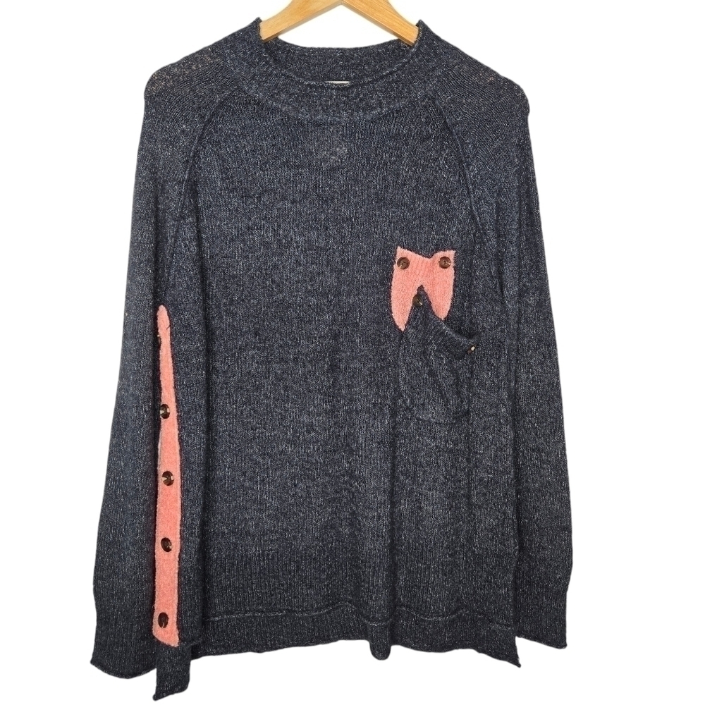 ODDY Women's Knit Mock Neck Sweater Navy Blue Pink Size M/L NWT